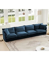 4-Seater Slipcovered Sofa with Removable Blue Chenille Cover