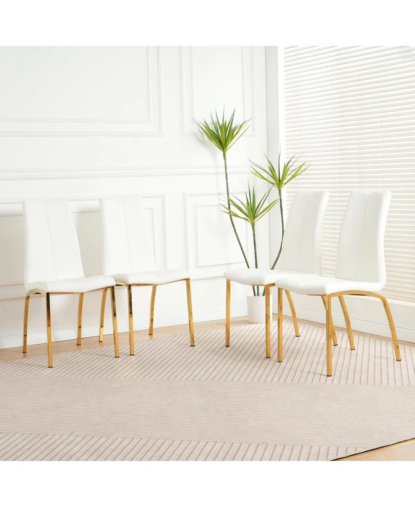 Gold-Plated Pu Dining Chair with Upholstered Seat (Set of 4)