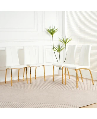 Gold-Plated Pu Dining Chair with Upholstered Seat (Set of 4)