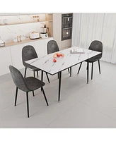 Modern 47"-63" Extendable Dining Table & Chair Set, 4-Piece, White Table, Gray Round Chairs