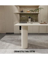Modern Cream 6-Piece Dining Set with Silver Metal Chair Legs