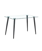 Modern Glass Table and Pu Leather Dining Set with 4 Chairs (Brown Pu Chairs and Glass Table with Black Legs)