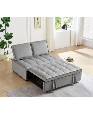 Modern Velvet Convertible Sofa Bed with Detachable Backs, Grey