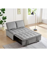 Modern Velvet Convertible Sofa Bed with Detachable Backs, Grey