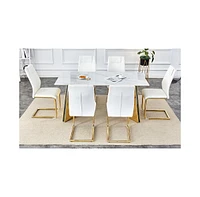 Luxurious 63" Sintered Stone Table with Golden Butterfly Legs & 6 Pu Chairs
