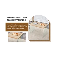 Contemporary Wood Table and Chair Set: Textured Mdf Table with Tempered Glass Legs and 4 Acrylic Chairs on Gold Bases