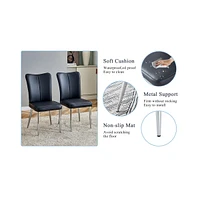 Modern Glass Dining Table with X-Shaped Legs and 4 Black Pu Chairs