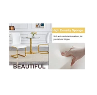 Jade Sintered Stone Dining Table with Golden X-Legs and 6 White Pu Dining Chairs