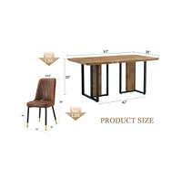 Wood-Textured Mdf Dining Table Set with 6 Armless Suede Chairs