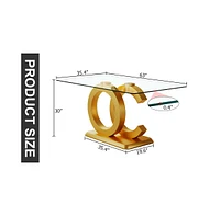 Modern Glass Dining Table for 6-8, Rectangular, Gold Base