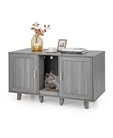 2-Door Cat Litter Box Enclosure with Winding Entry and Scratching Board