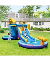 Inflatable Ocean-Themed Bounce House with 680W Blower and 2 Pools