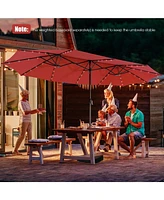 15 Feet Twin Patio Umbrella with 48 Solar Led Lights