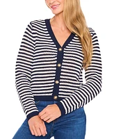 CeCe Women's Long-Sleeve Striped Pointelle Cardigan