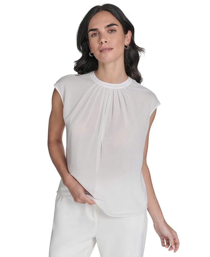 Calvin Klein Women's Studded Cap-Sleeve Crewneck Blouse
