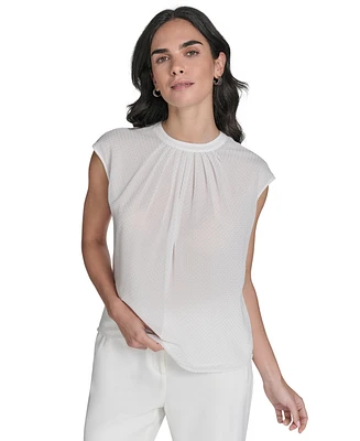 Calvin Klein Women's Studded Cap-Sleeve Crewneck Blouse