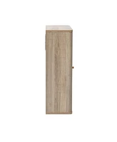 LuxenHome Natural Finish Wave-Patterned Manufactured Wood 1-Door Bathroom Wall Cabinet