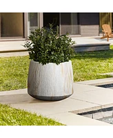 LuxenHome 2-Piece Marble White with Brown Ribbons Texture MgO Planter Set, Indoor and Outdoor