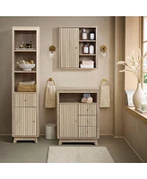 LuxenHome Natural Finish Wave-Patterned Manufactured Wood 1-Drawer 1-Door Bathroom Tower Cabinet