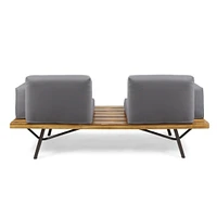 Canoga Outdoor Industrial Loveseat with Coffee Table