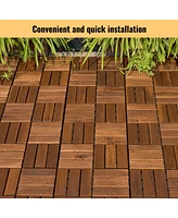Acacia Wood Deck Tiles, Checker, 30 Pcs 12"x12" Outdoor Flooring