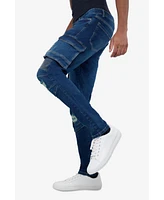 Raw X Men's Slim Fit Moto Rip Repair Cargo Jeans