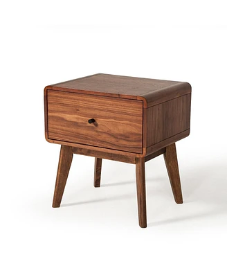 Modern Mid Century Walnut Nightstand with Single Drawer