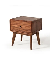 Modern Mid Century Walnut Nightstand with Single Drawer