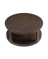 40inch Large Curved 2 Tier Traditional Round Circle Wooden Center Coffee Table,Mid Century Rounded Table with Wheels, Table for living Room,Office,Apa