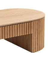 51" Oval Wood Coffee Table with Drawer, Mid-Century Modern Style