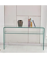 Glass Console Table, Transparent Tempered Glass Console Table with Rounded Edges Desks, Sofa Table