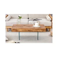 Natural Style Mdf Coffee Table - 39.3"x21.6" with Tempered Glass Legs.Density Board Sticker,Reinforced Glass