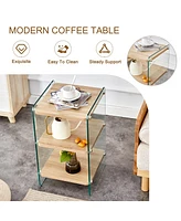 3-Tier Side Table & Coffee Table Set with Mdf Board and Tempered Glass