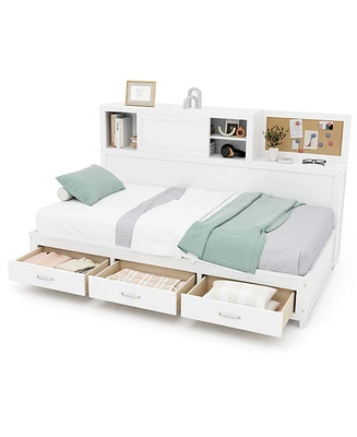 Gymax Twin Size Daybed w/ 3 Drawers Wooden Sofa Bed Frame w/ Storage Shelves