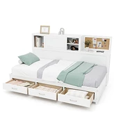Gymax Twin Size Daybed w/ 3 Drawers Wooden Sofa Bed Frame w/ Storage Shelves