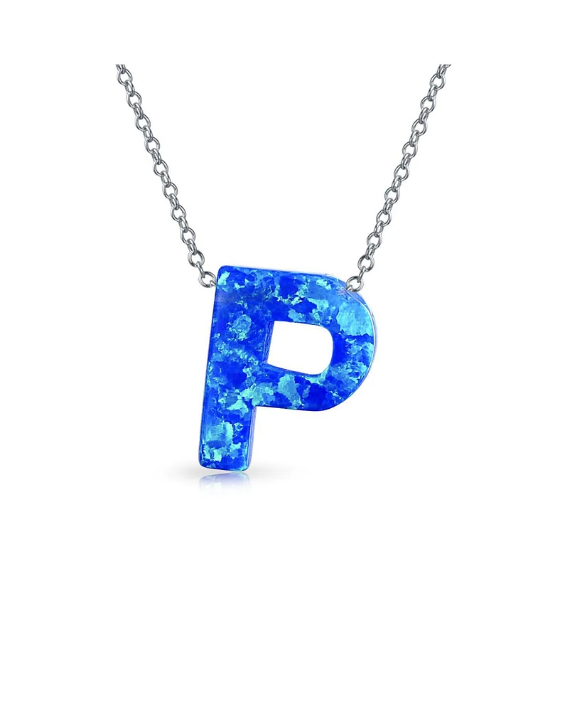 Bling Jewelry Blue Celestial Crescent Opal Pendant Necklace Letter P Sterling Silver Initials