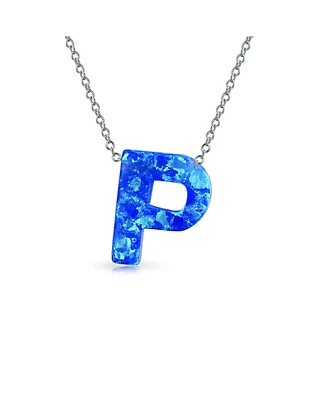 Bling Jewelry Blue Celestial Crescent Opal Pendant Necklace Letter P Sterling Silver Initials
