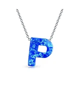 Bling Jewelry Blue Celestial Crescent Opal Pendant Necklace Letter P Sterling Silver Initials