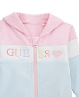 Guess Baby Girls 3-Piece Long Sleeve Zip-Up Colorblocked Sweatshirt, Short Bodysuit, and Pants Set
