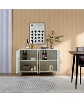 Modern Sideboard with Wavy Texture, White Accent Cabinet with Door