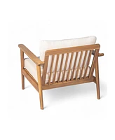 Mid-Century Outdoor Lounge Chairs - Wood Frame & Cushions (Set of 2)