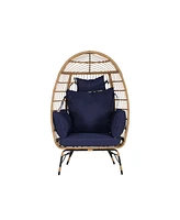 Oversized Wicker Egg Chair w/ Cushion & Pillow
