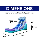 HeroKiddo Ocean Wave 16' Commercial Grade Inflatable Water Slide with Attached Pool and Drainage for Kids and Adults (with Blower), Outdoor Indoor, Bi
