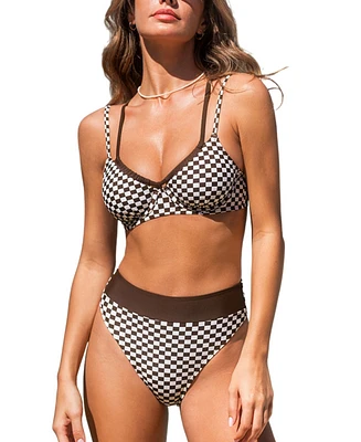 Cupshe Women's High Waisted Underwire Double Straps Bikini Sets