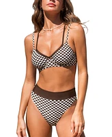 Cupshe Women's High Waisted Underwire Double Straps Bikini Sets