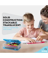 Enday Pencil Box Pink, Large Capacity Plastic Double Deck School Supply Box with 12 Compartments, Plastic Pencil Box with Snap-Tight Lid, Hard Pencil