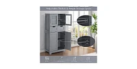 4 Door Freestanding Bathroom Floor Storage Cabinet with 2 Drawers and Glass Doors