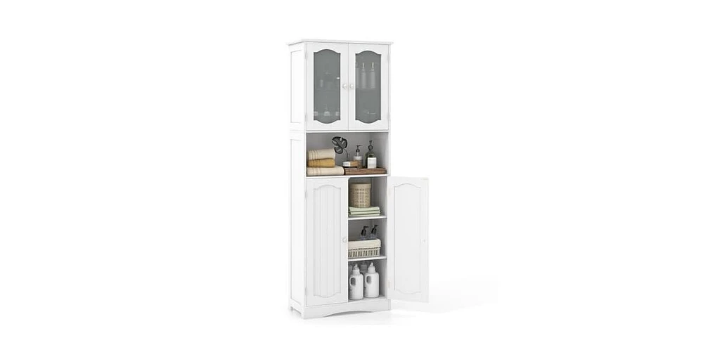 64.5 Inches Tall Bathroom Storage Cabinet with Frost Glass Doors and Shelves