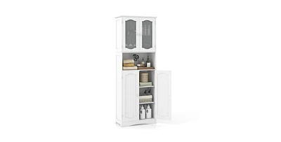 64.5 Inches Tall Bathroom Storage Cabinet with Frost Glass Doors and Shelves