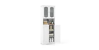 64.5 Inches Tall Bathroom Storage Cabinet with Frost Glass Doors and Shelves